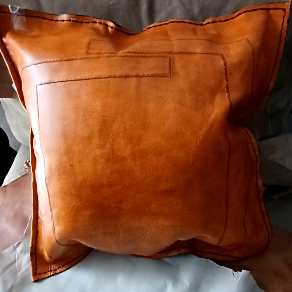 Art Deco Leather Throw Pillow – Geometric Design - Picture 7 of 10